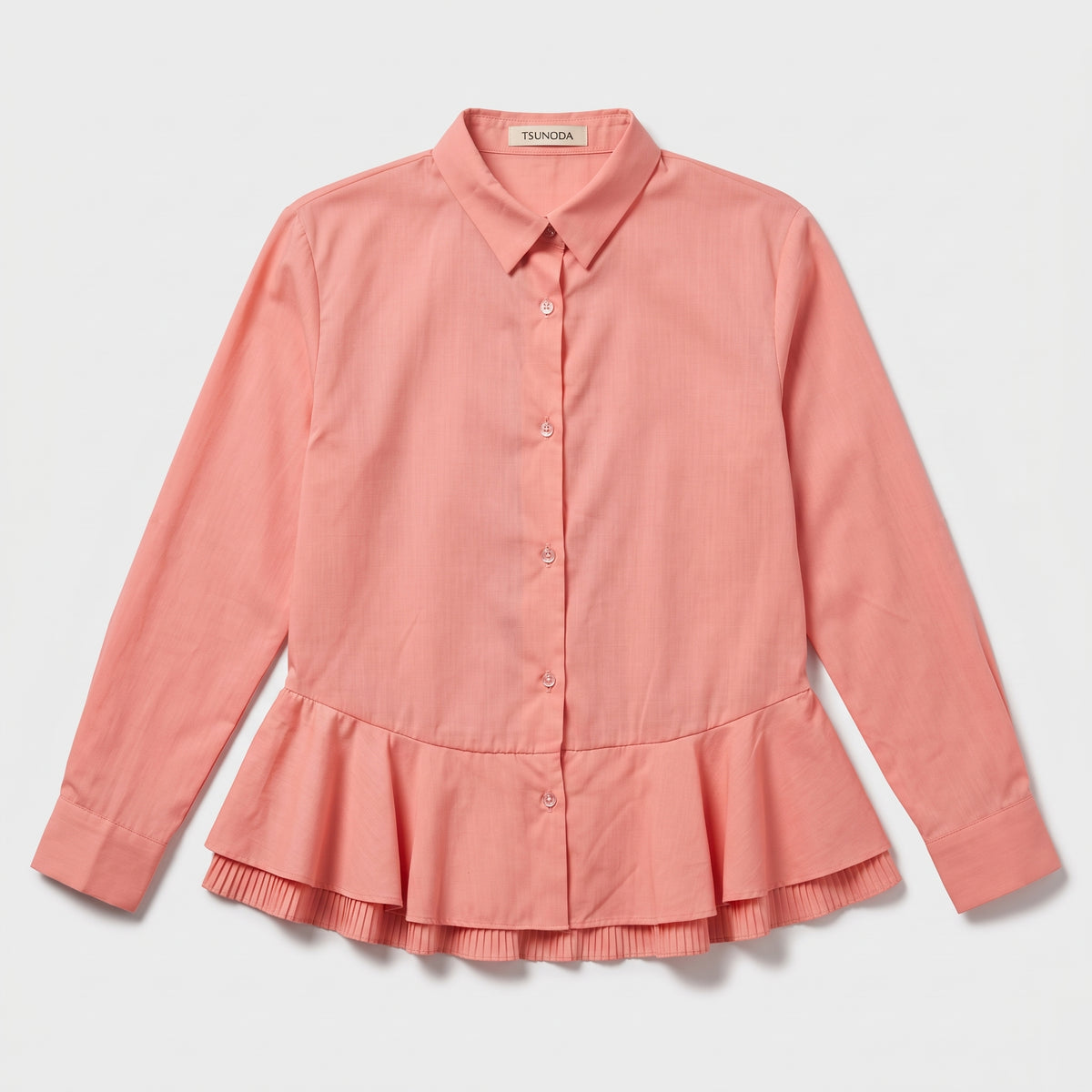 Peplum Hem Cotton Button-Down Shirt
