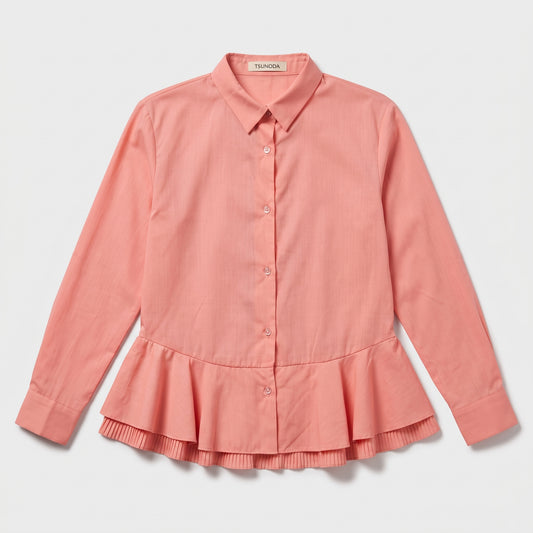 Peplum Hem Cotton Button-Down Shirt