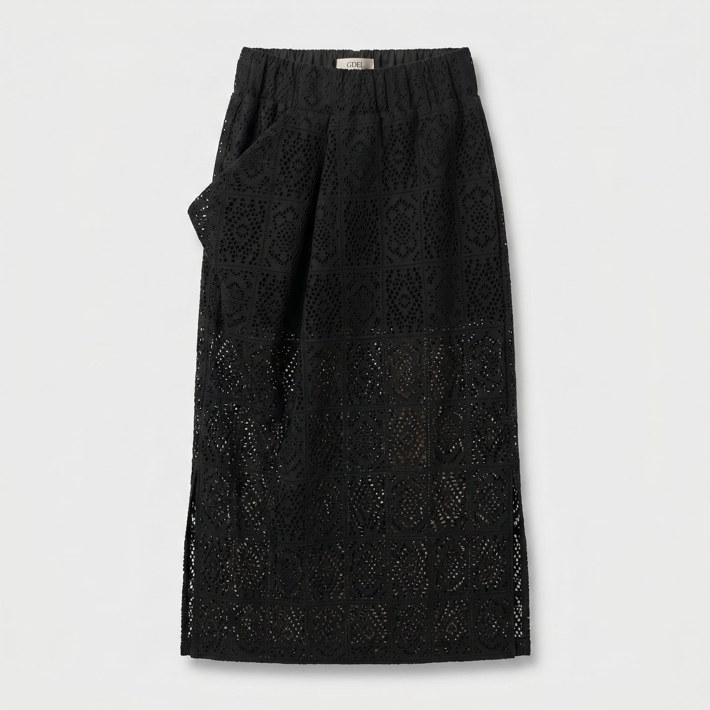 Elegant Black Eyelet Midi Skirt