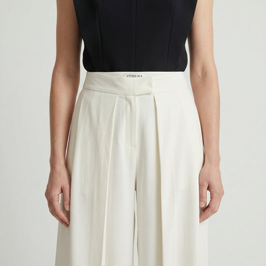 Pleated Wide Leg Tailored Trousers