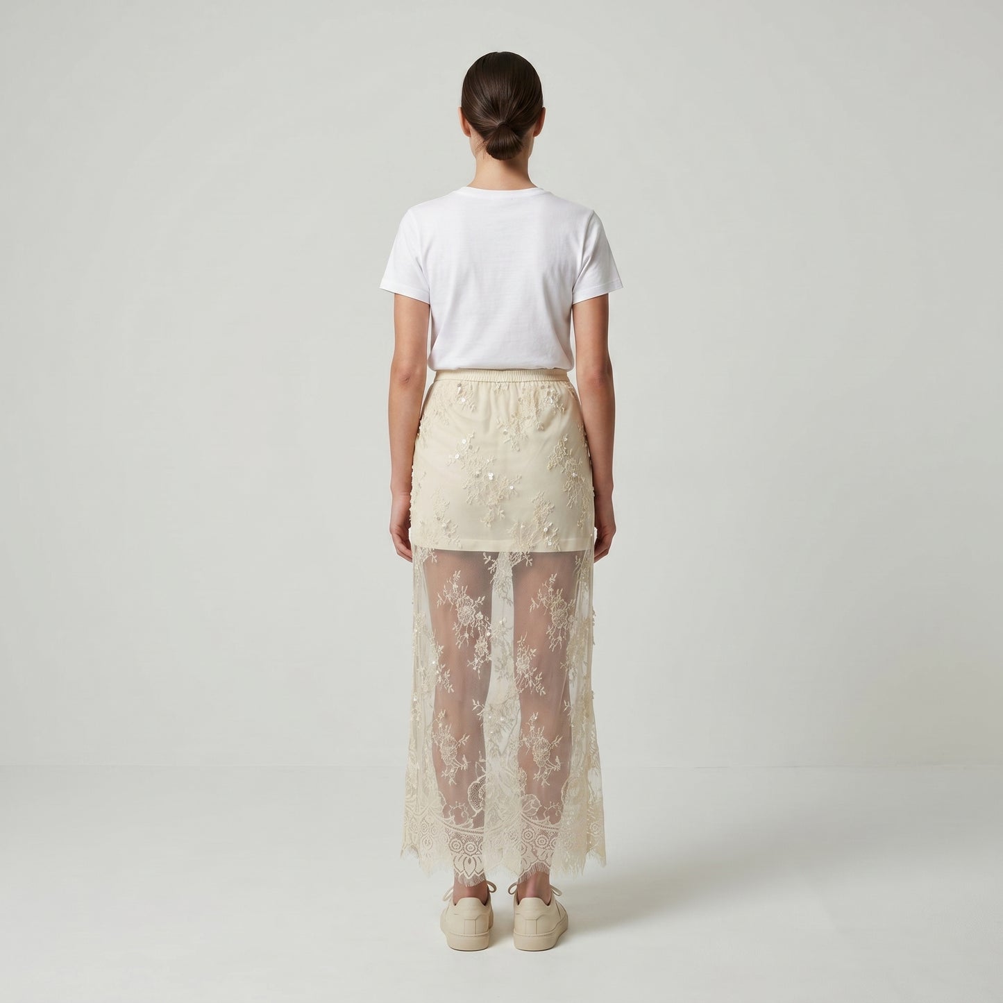 Embroidered Sheer Lace Skirt
