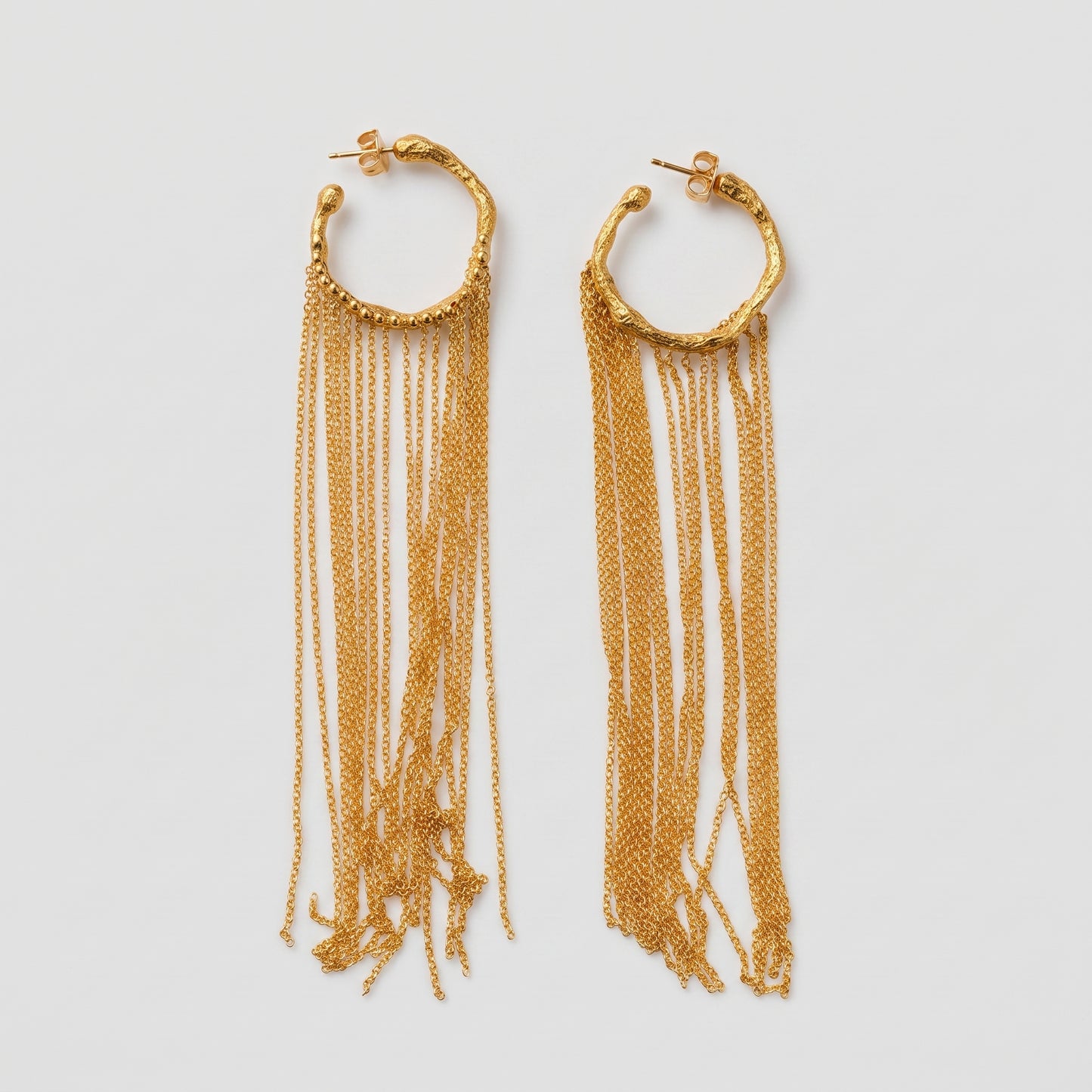 Gold Cascading Chain Hoop Earrings