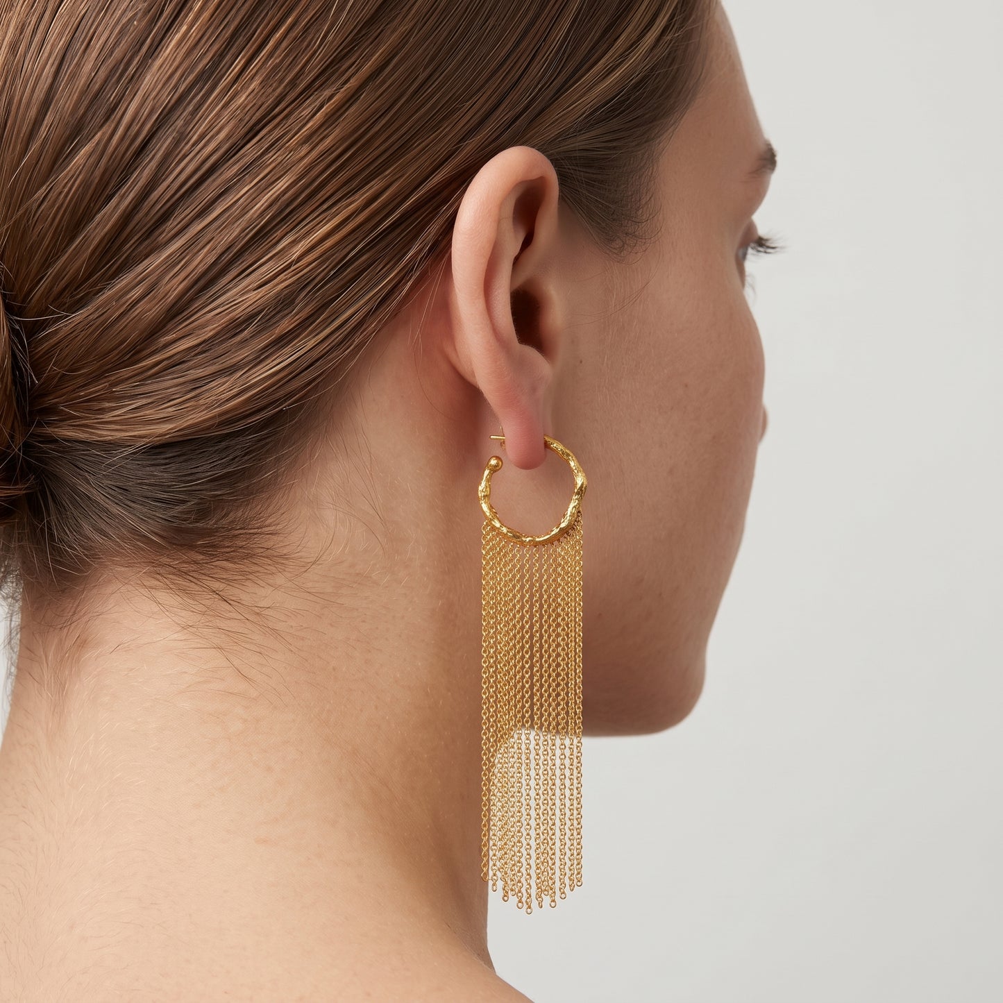 Gold Cascading Chain Hoop Earrings