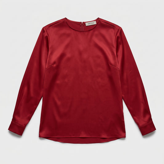 Crimson Stretch Silk Satin Blouse