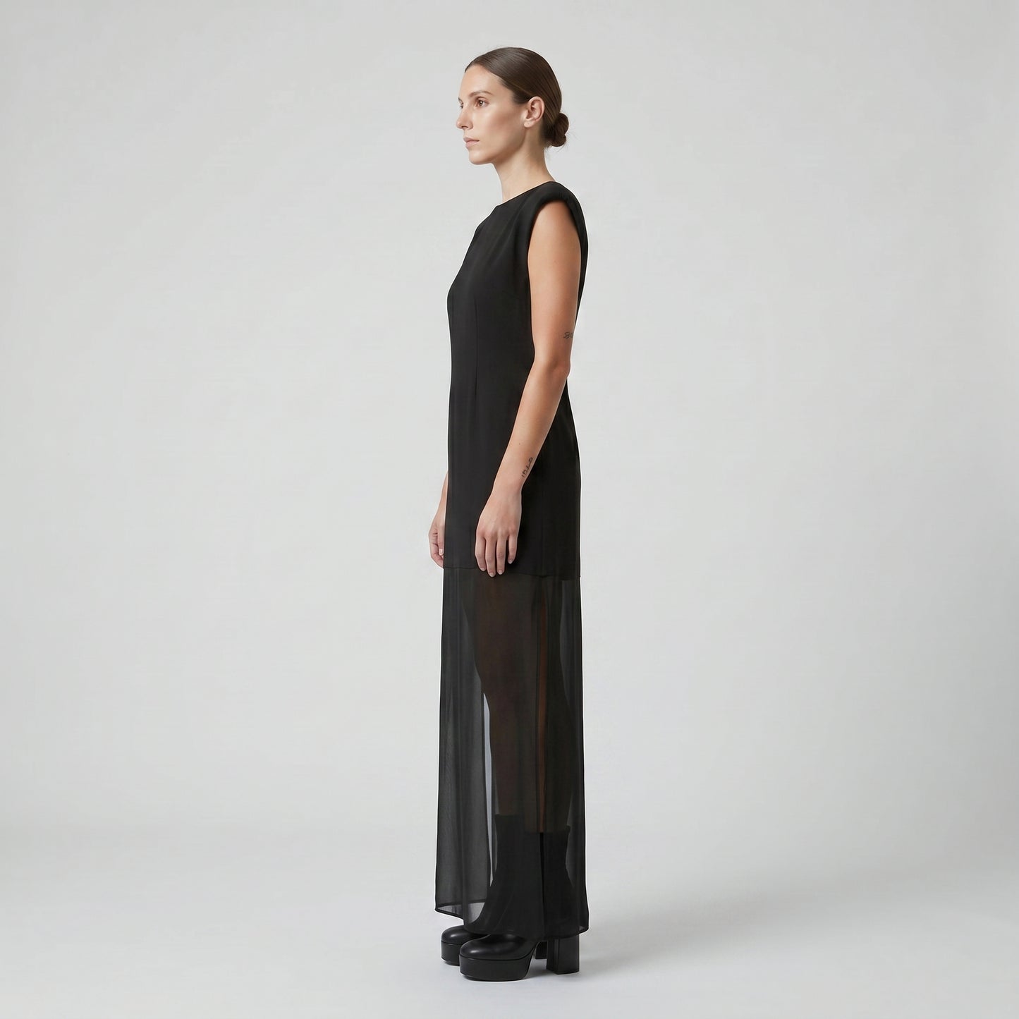 Sleeveless Sheer-Hem Maxi Dress