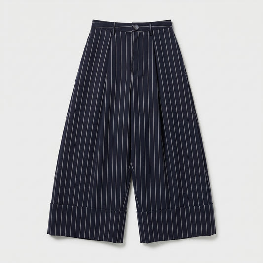 Pinstripe Pleated Wide Leg Trousers