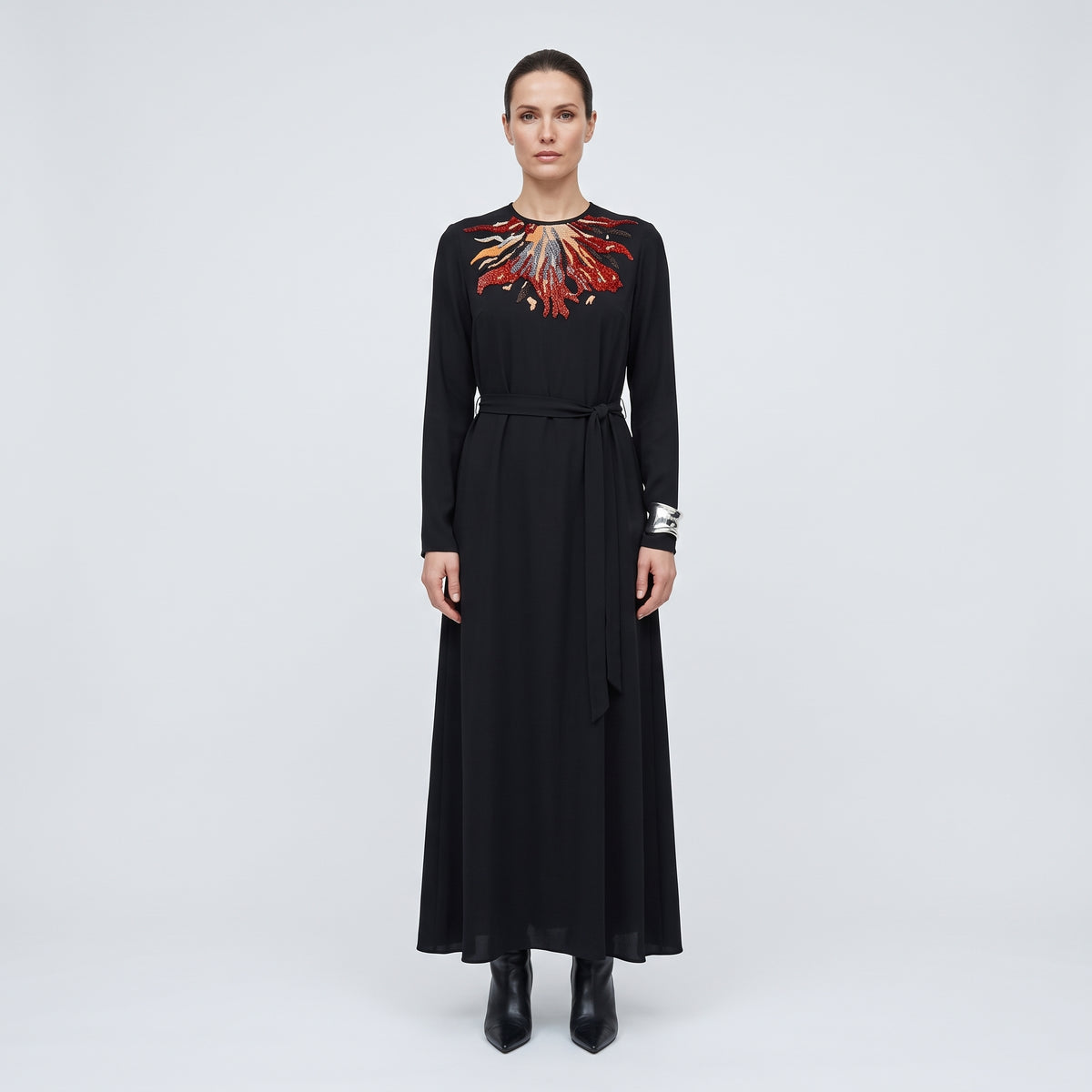 Embellished Waist-Tie Midi Dress