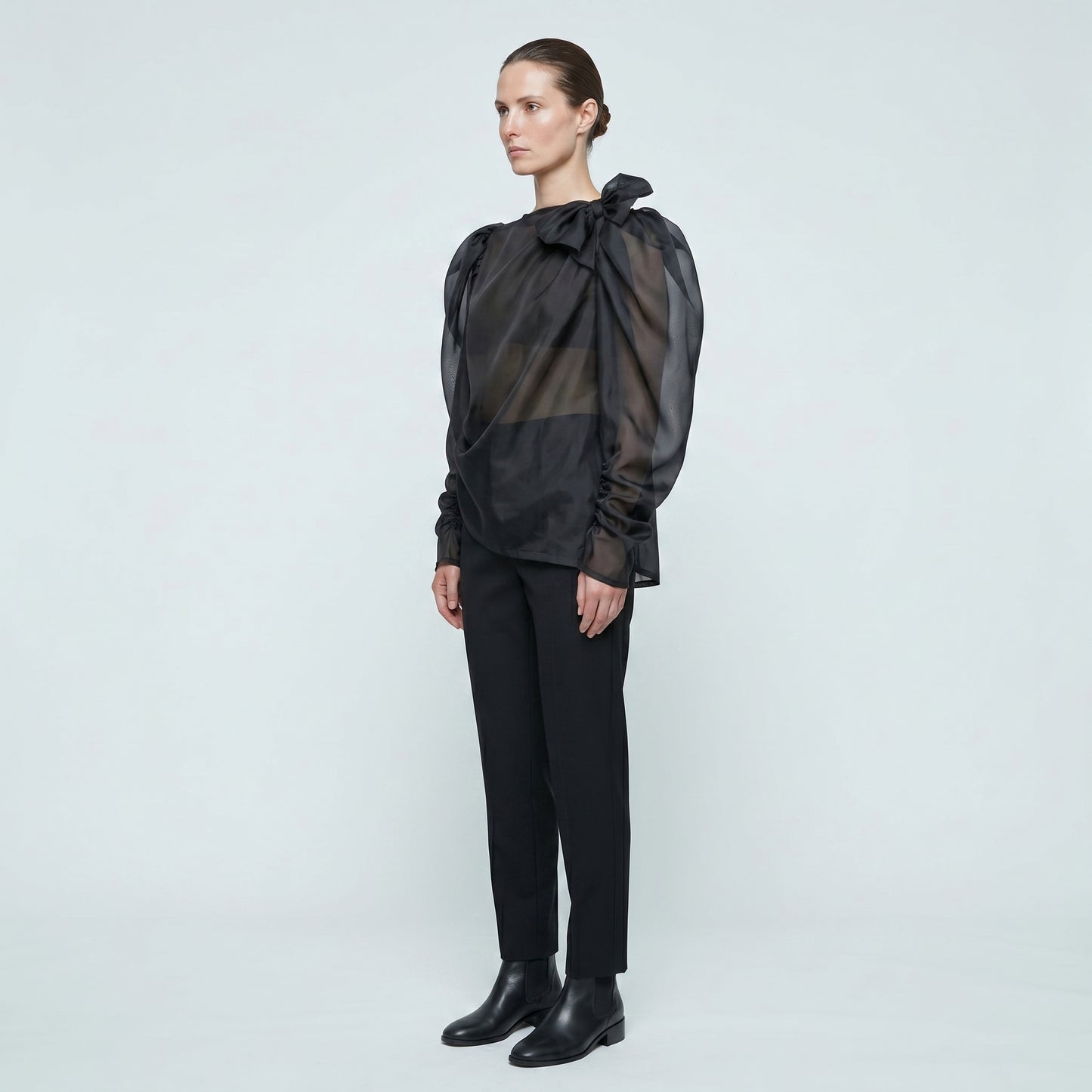 Draped Bow Organza Blouse