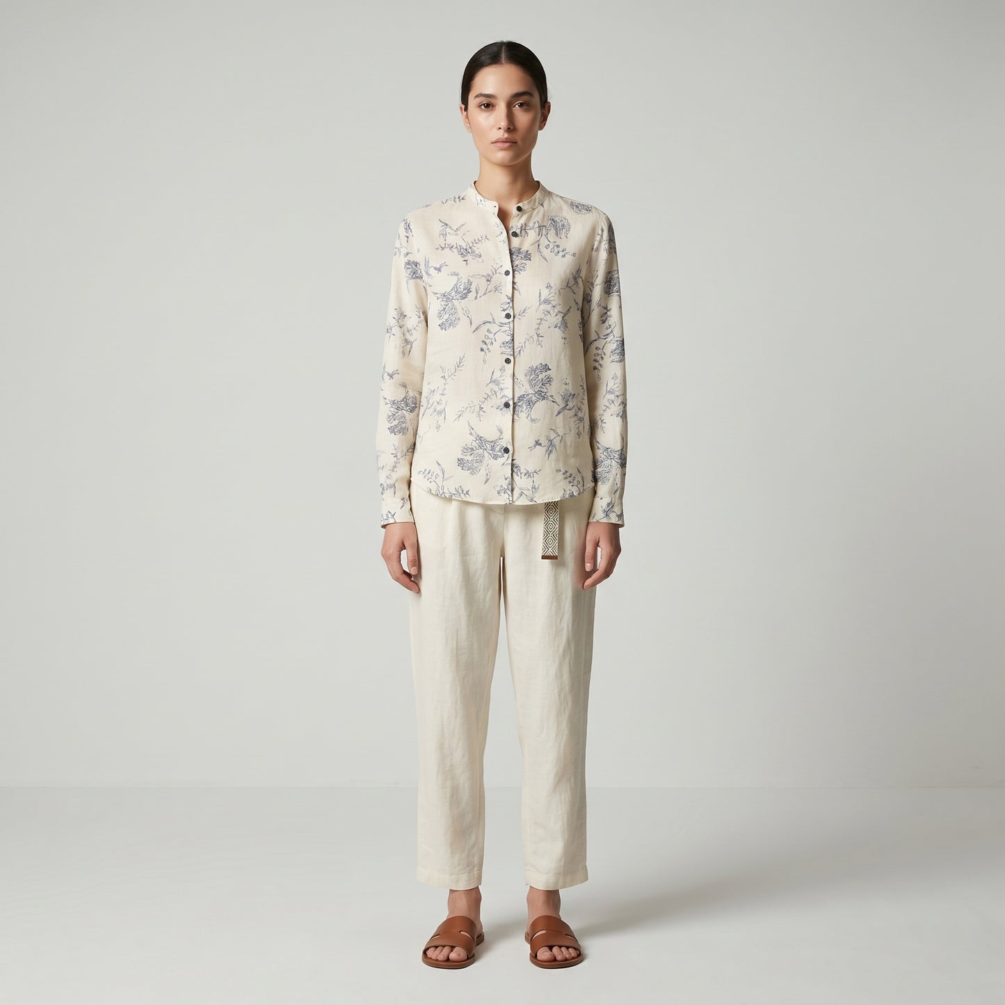 Floral Print Mandarin Collar Shirt