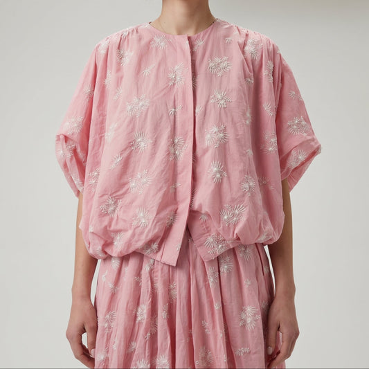 Embroidered Pink Bubble Hem Top
