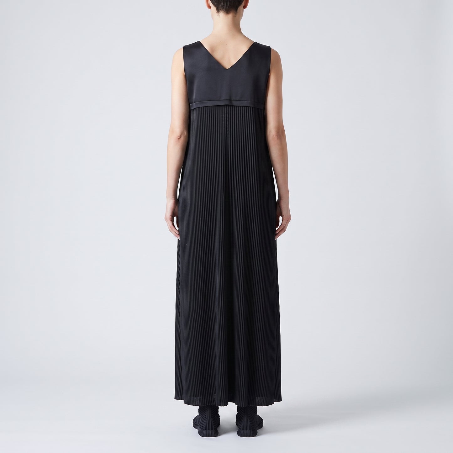 Pleated V-Neck Midi Dress