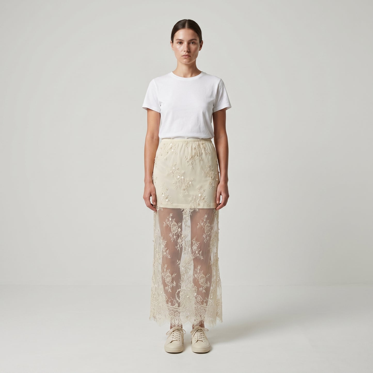 Embroidered Sheer Lace Skirt