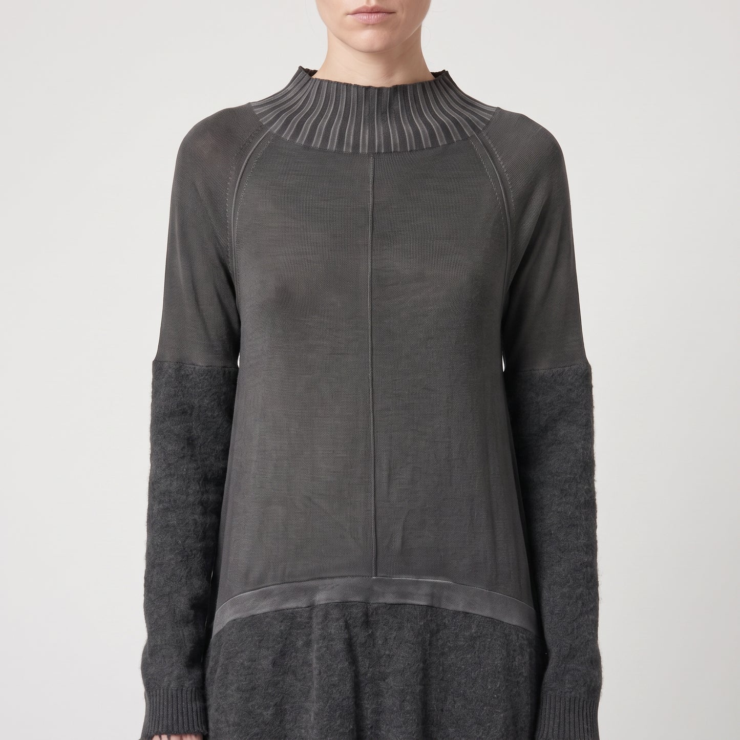 Textured Panel Long Knit Sweater