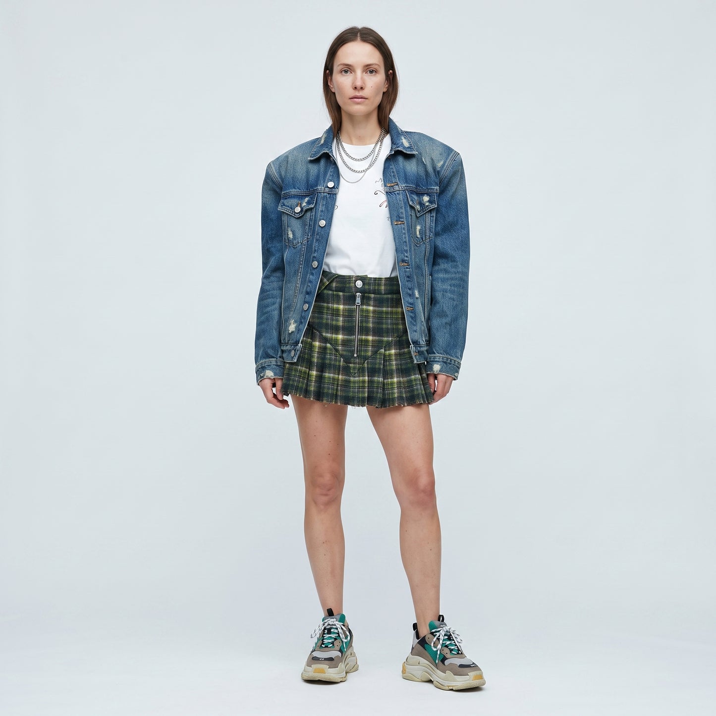 Plaid Pleated Mini Skirt
