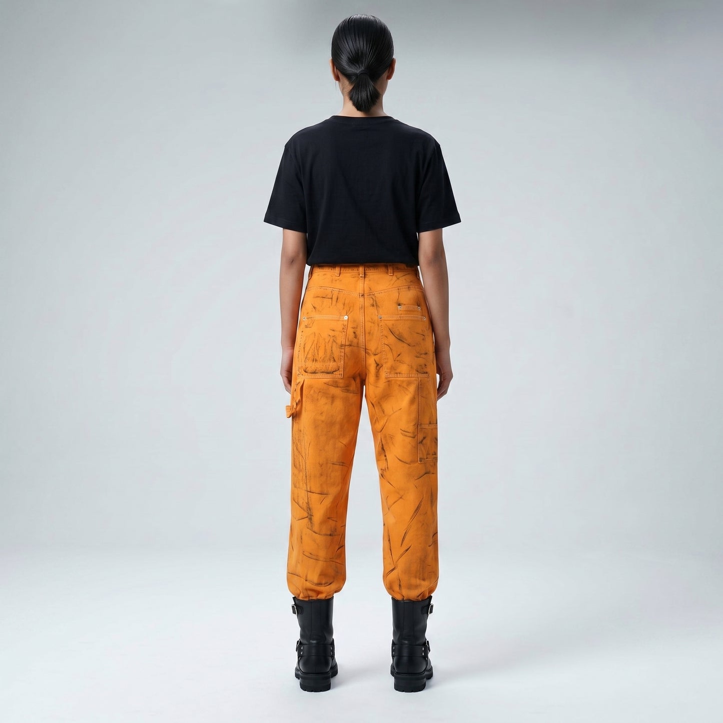 Distressed Orange Denim Trousers