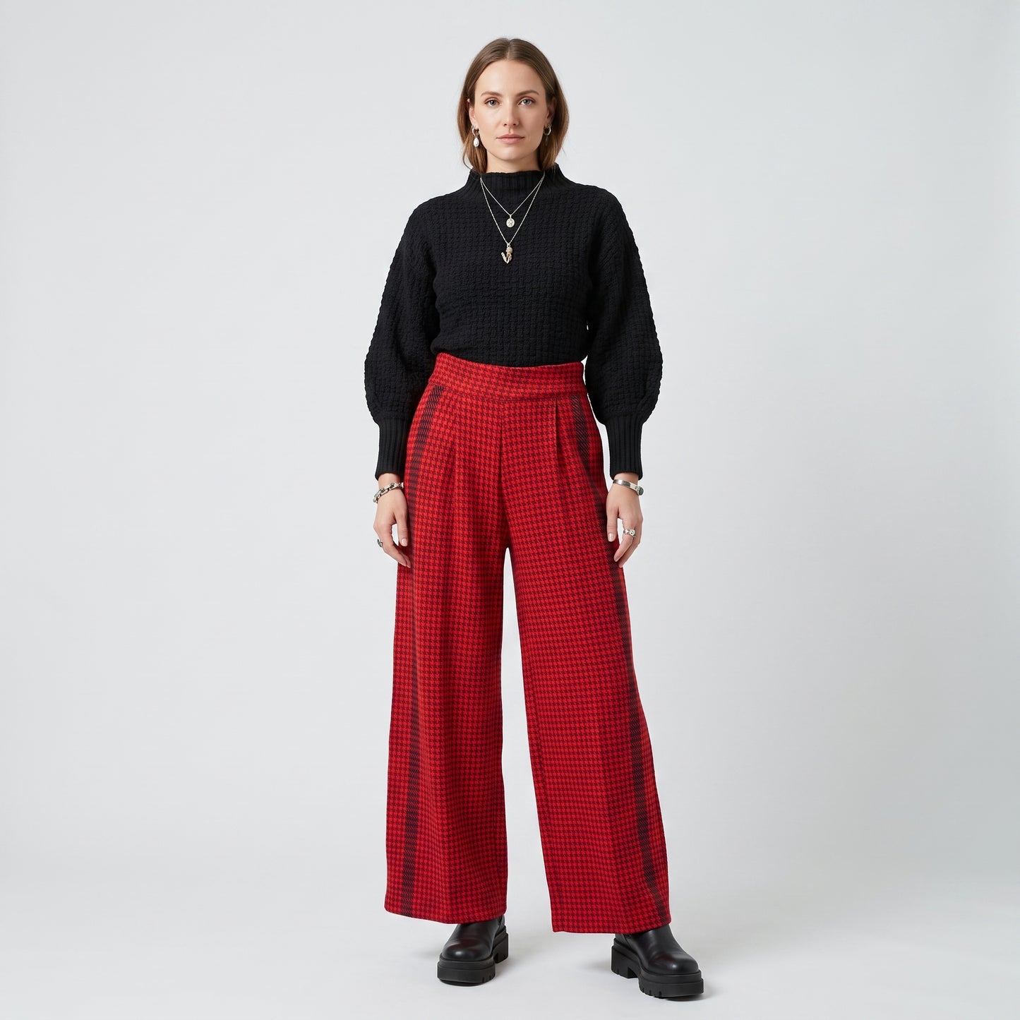 Tailored Red Houndstooth Trousers