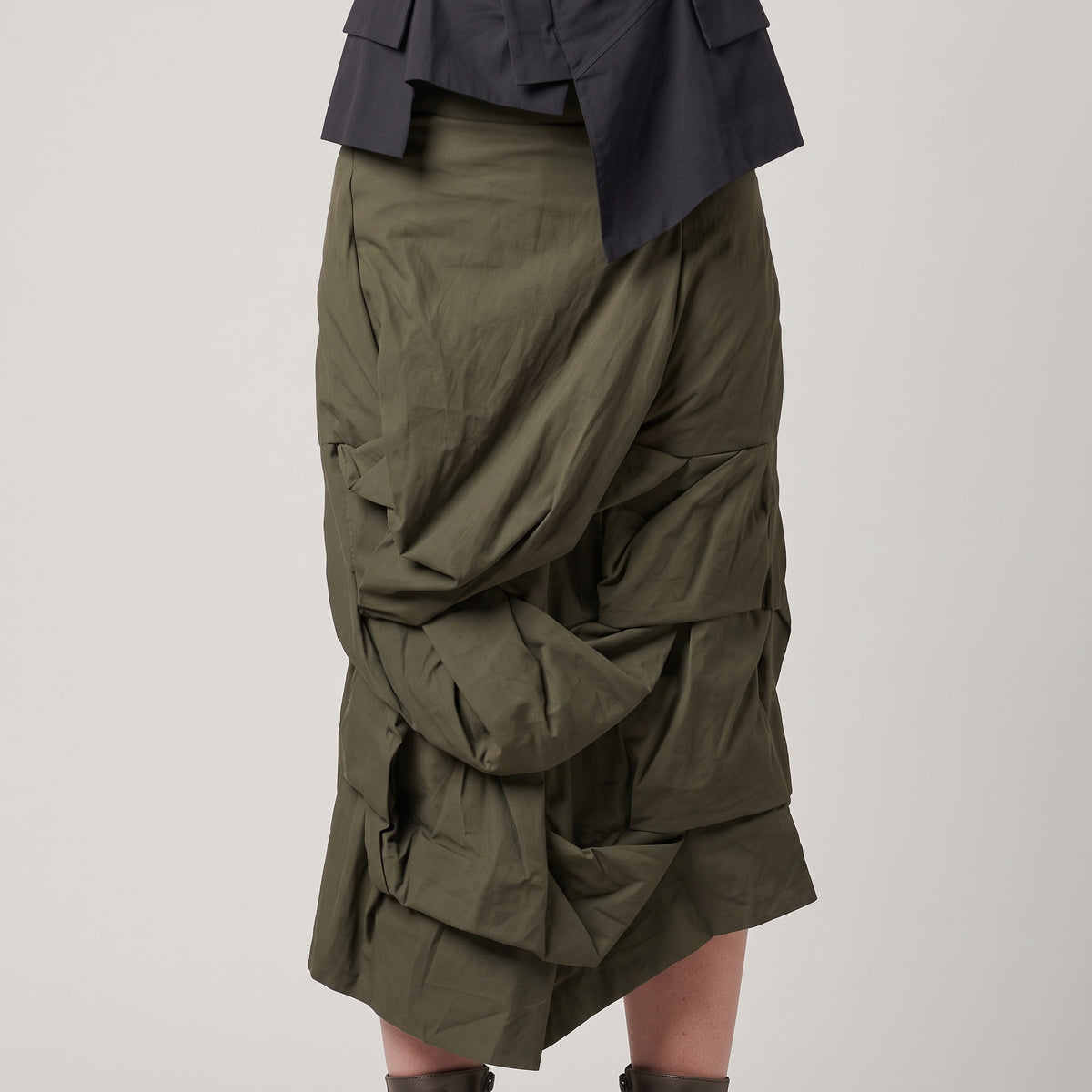 Asymmetric Drape Cotton Midi Skirt