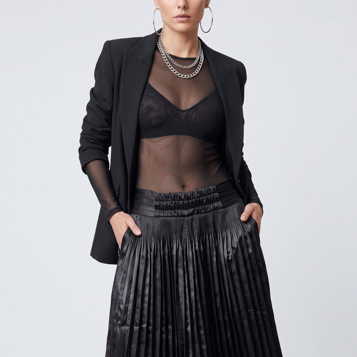 Elegant Black Pleated Midi Skirt