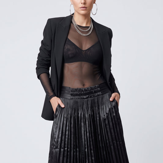 Elegant Black Pleated Midi Skirt