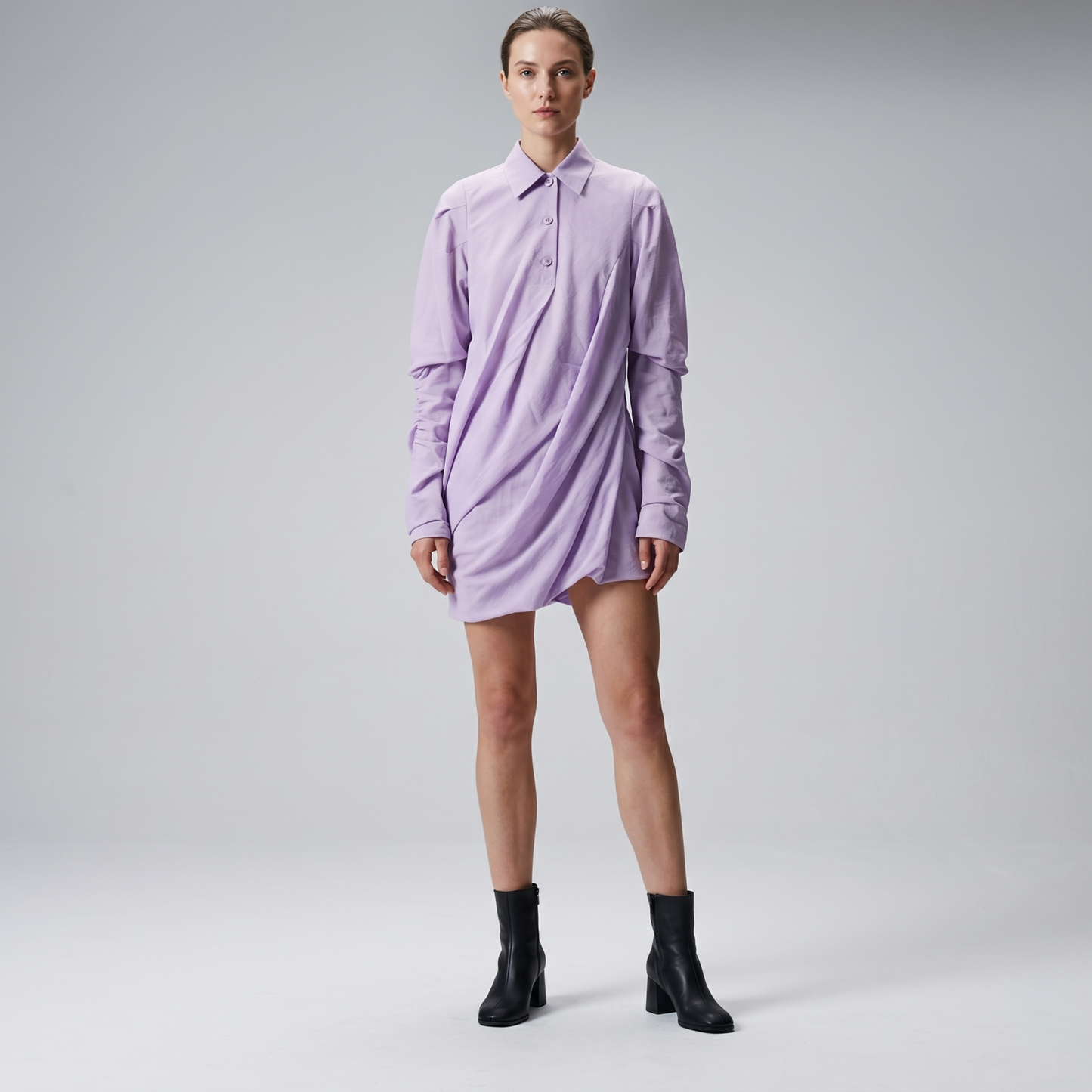 Lavender Ruched Collared Shirt