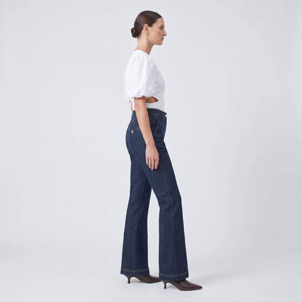 High-Rise Flared Dark Denim