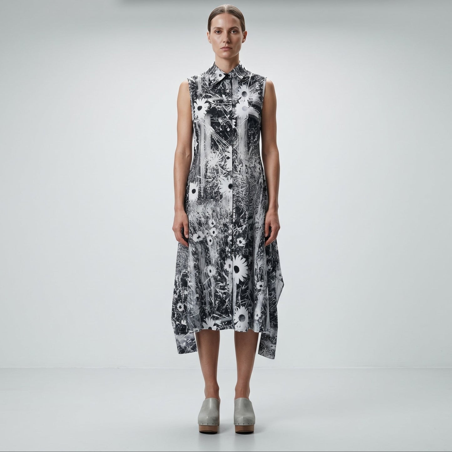 Floral Print Sleeveless Shirt Dress