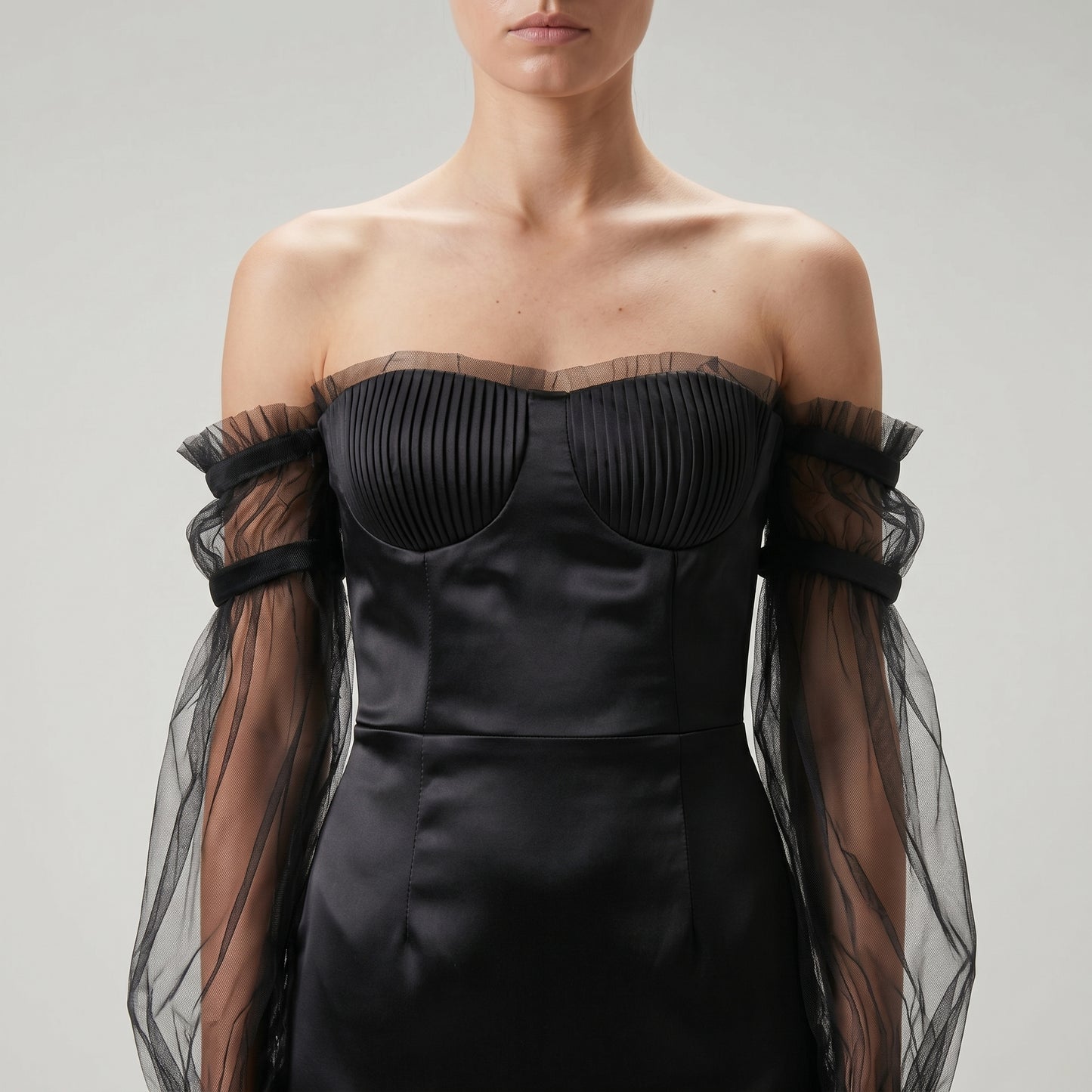 Off-Shoulder Tulle Sleeve Dress