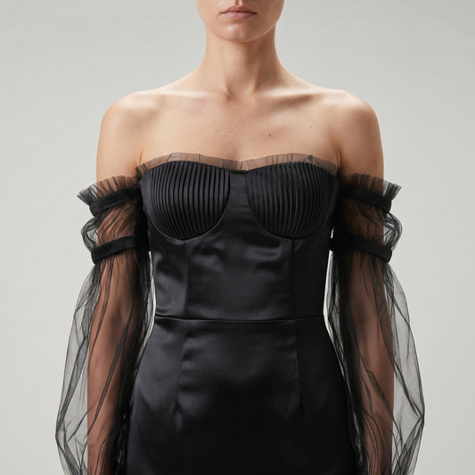 Off-Shoulder Tulle Sleeve Dress