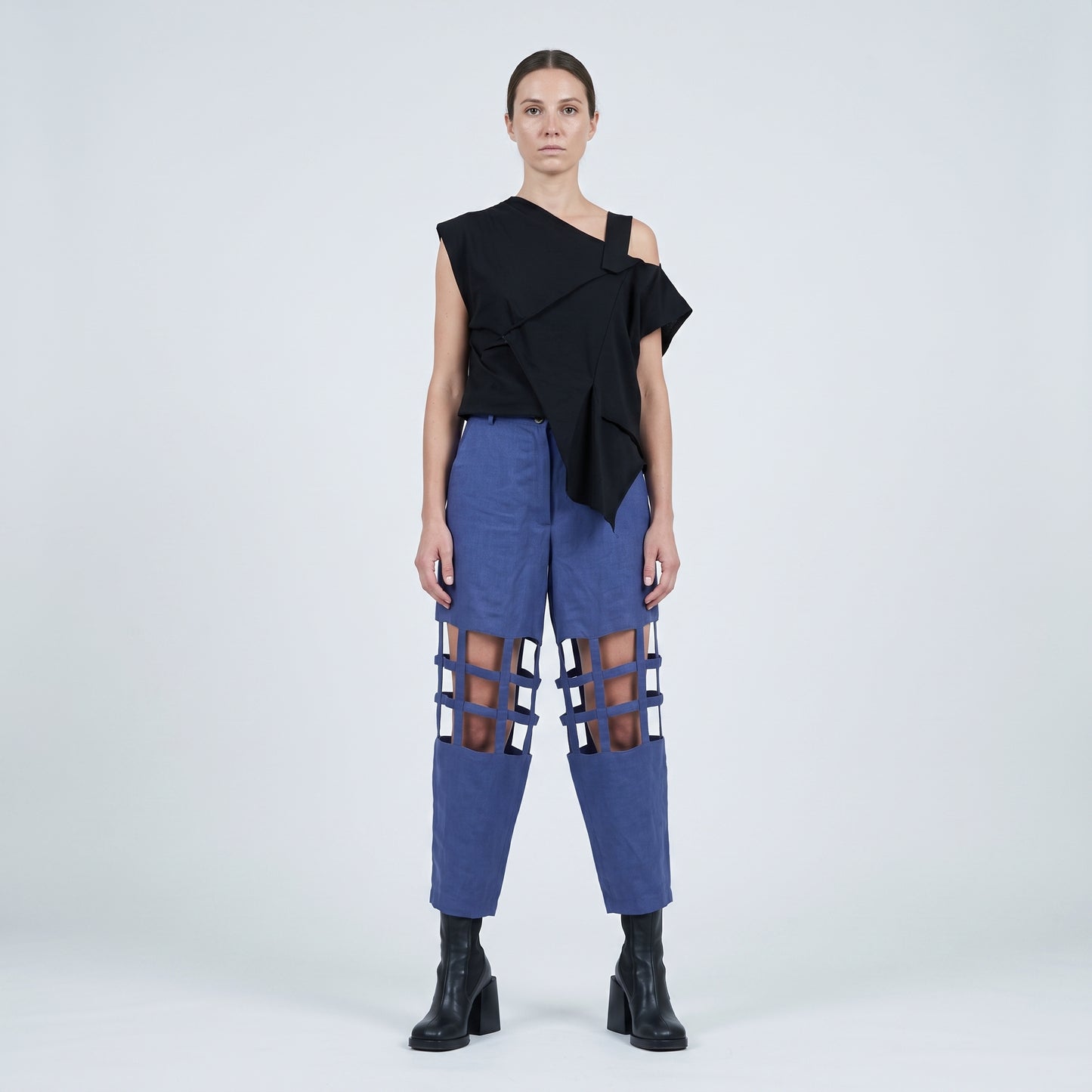 Caged Linen Tailored Trousers