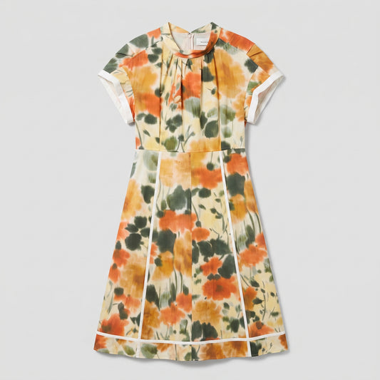 Floral Print Paneled Midi Dress