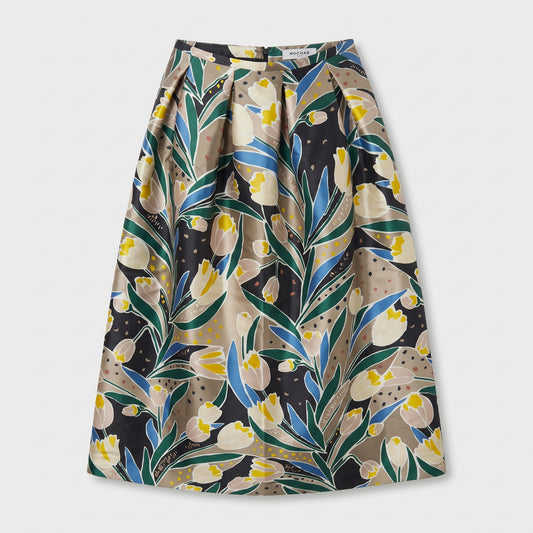 Floral Print Pleated Midi Skirt
