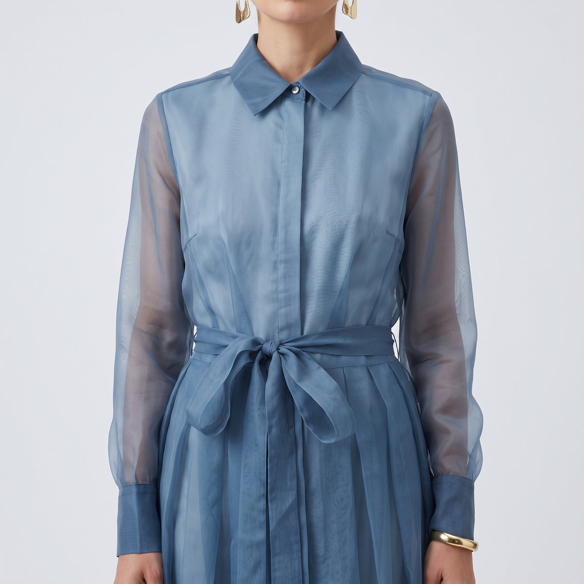 Sheer Organza Belted Midi Dress