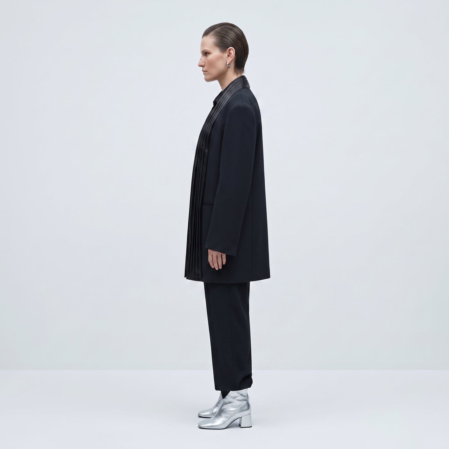 Satin Pleated Lapel Blazer