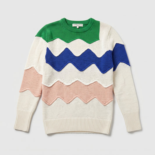Colorblock Wave Pattern Knit Sweater