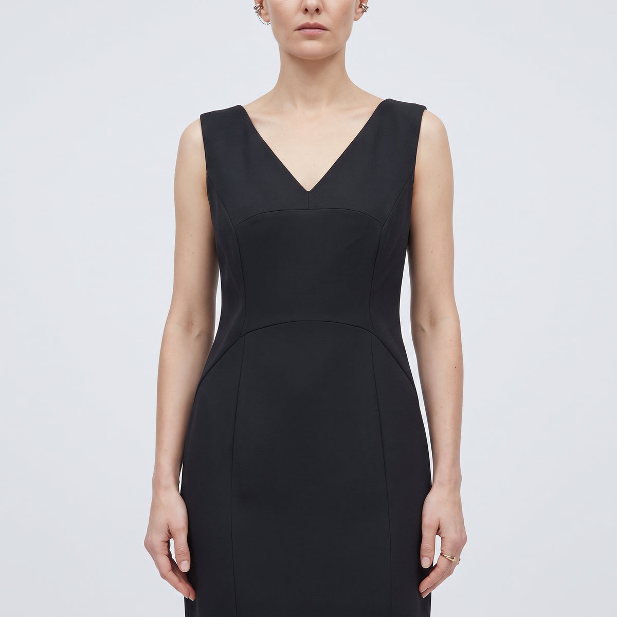 Tailored V-Neck Black Dress