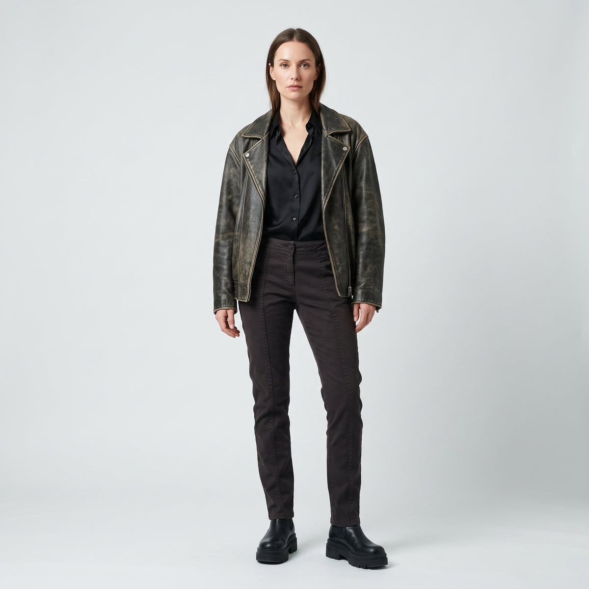 Slim Fit Dark Cotton Trousers