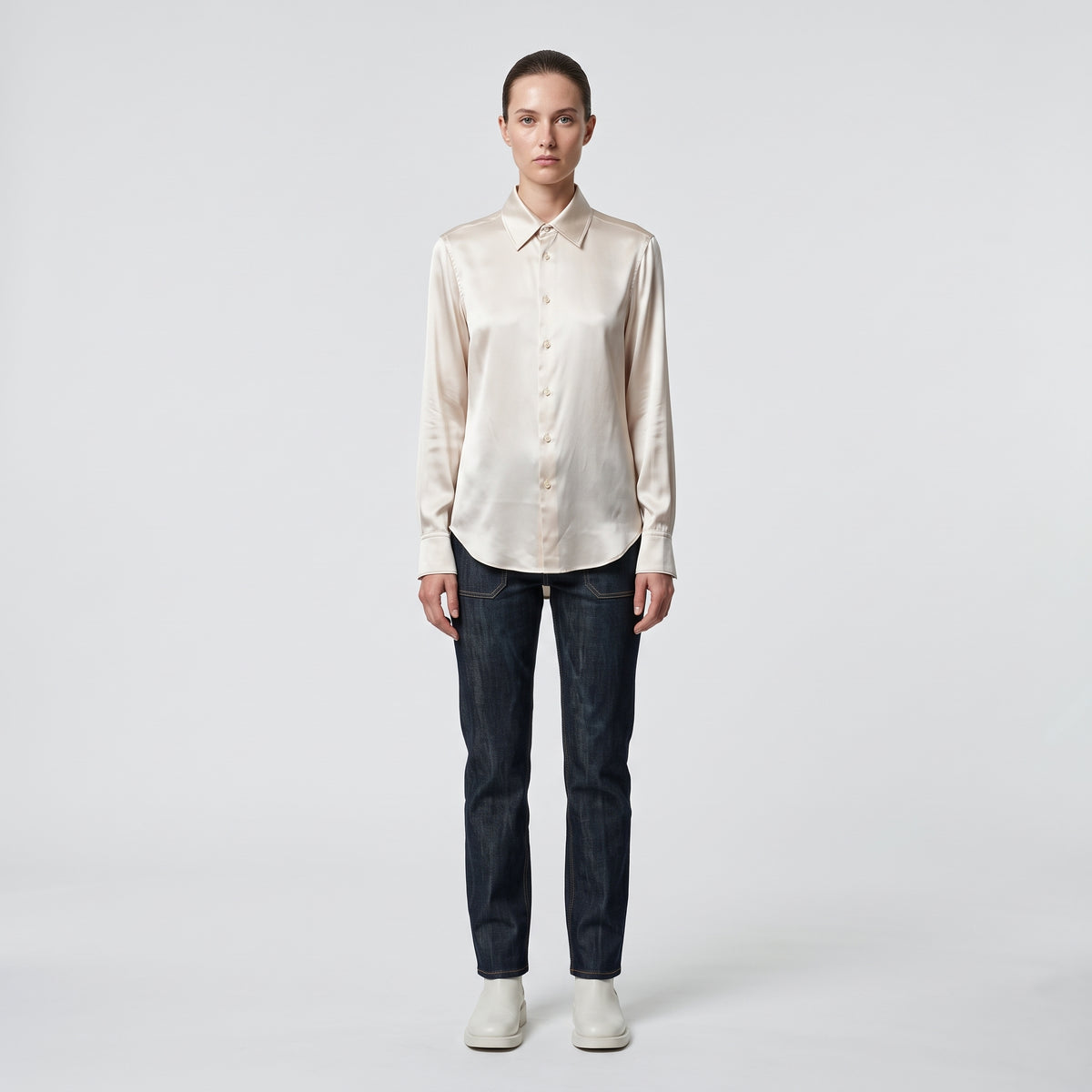 Lustrous Satin Button-Up Shirt