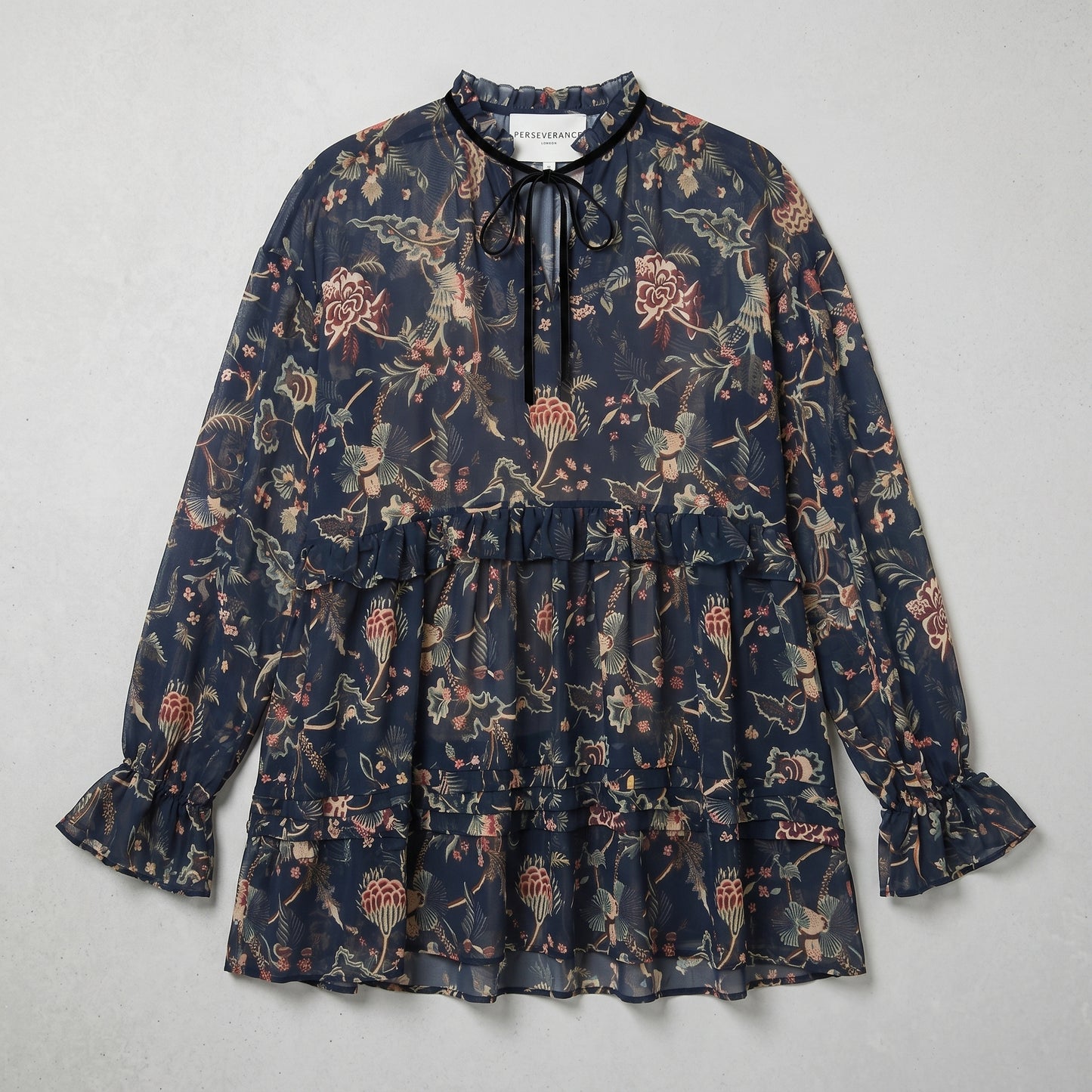 Sheer Floral Ruffled Blouse