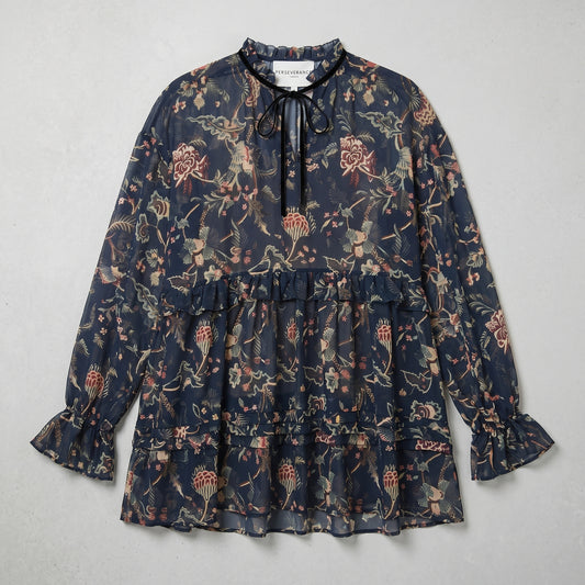 Sheer Floral Ruffled Blouse