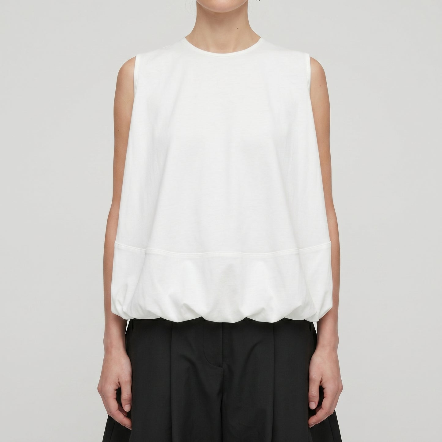 Sleeveless Balloon Hem Cotton Top