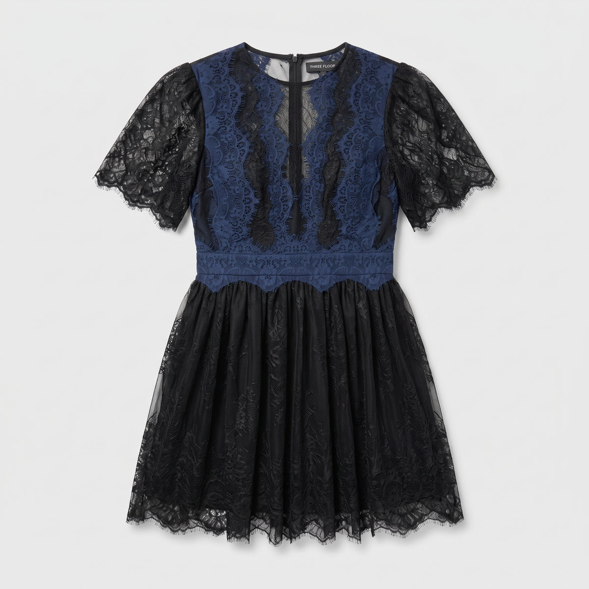 Two-Tone Embroidered Lace Mini Dress