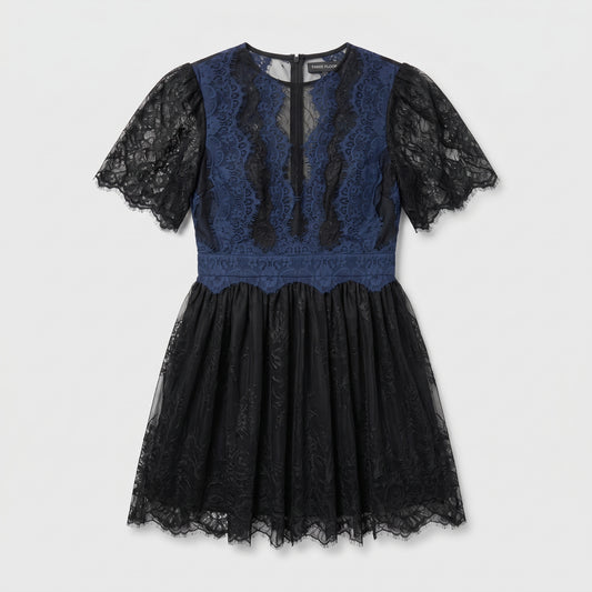 Two-Tone Embroidered Lace Mini Dress
