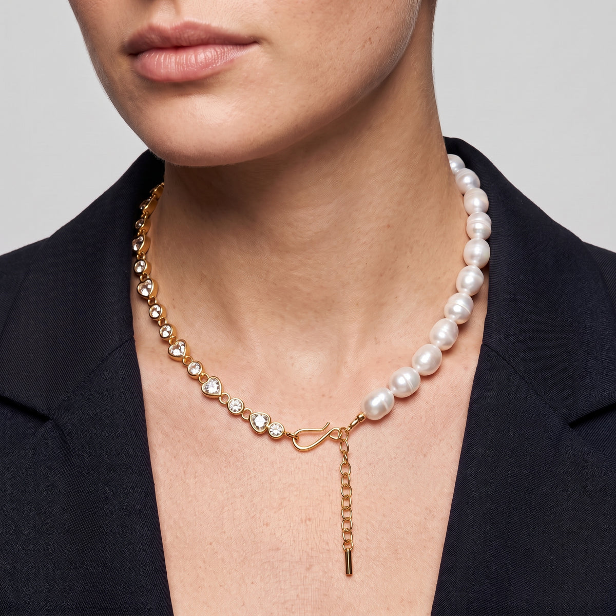 Pearl and Crystal Split Necklace