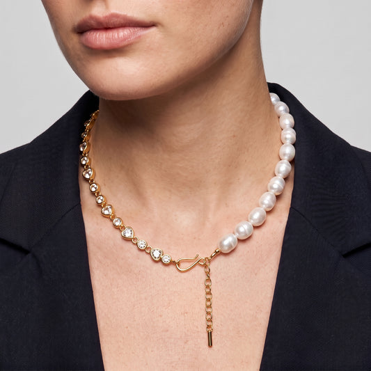 Pearl and Crystal Split Necklace