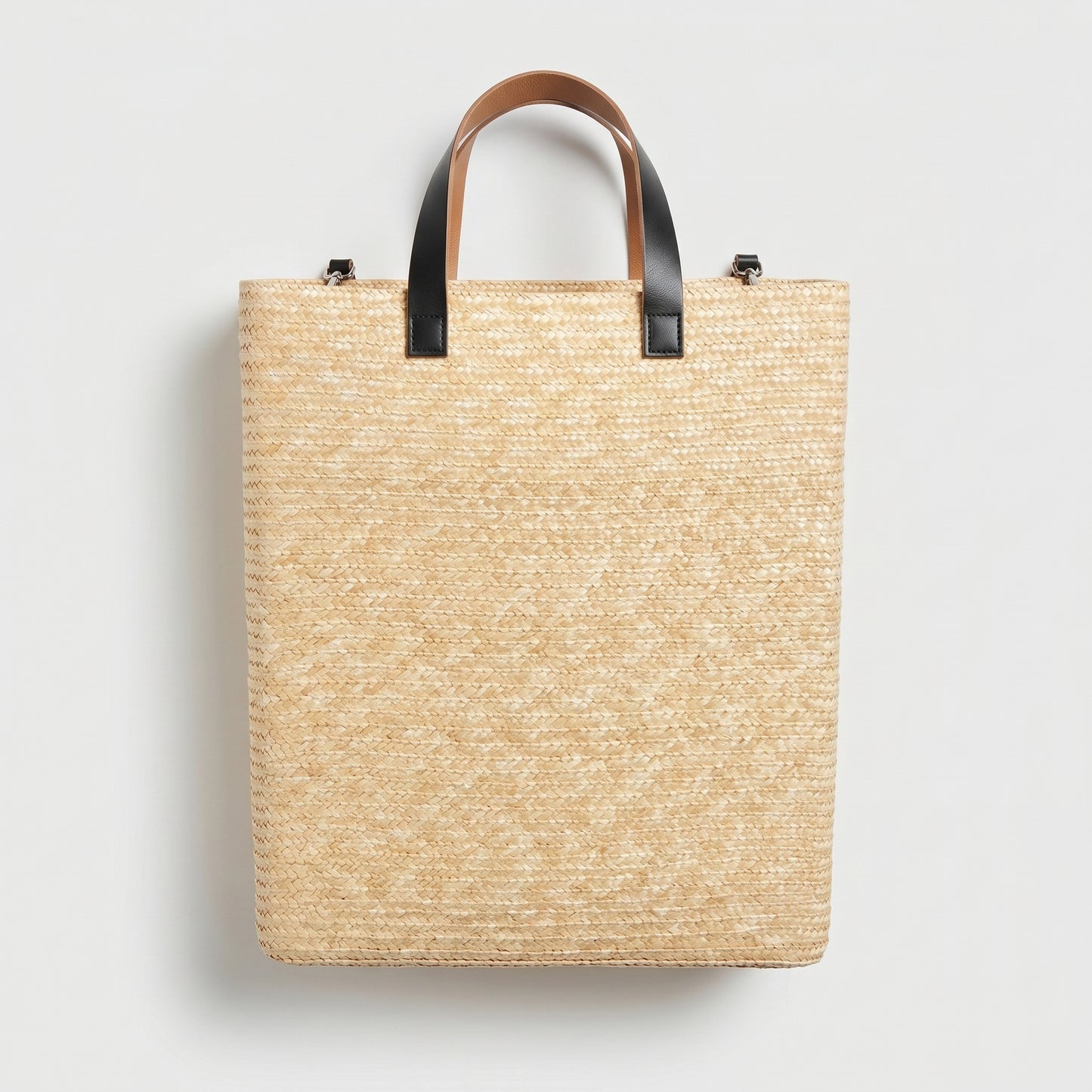 Graphic Leather Straw Tote Bag