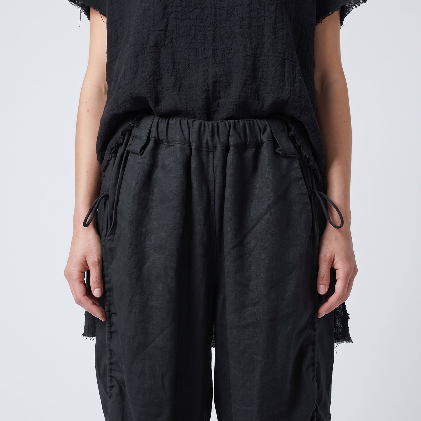 Black Ruched Drawstring Trousers