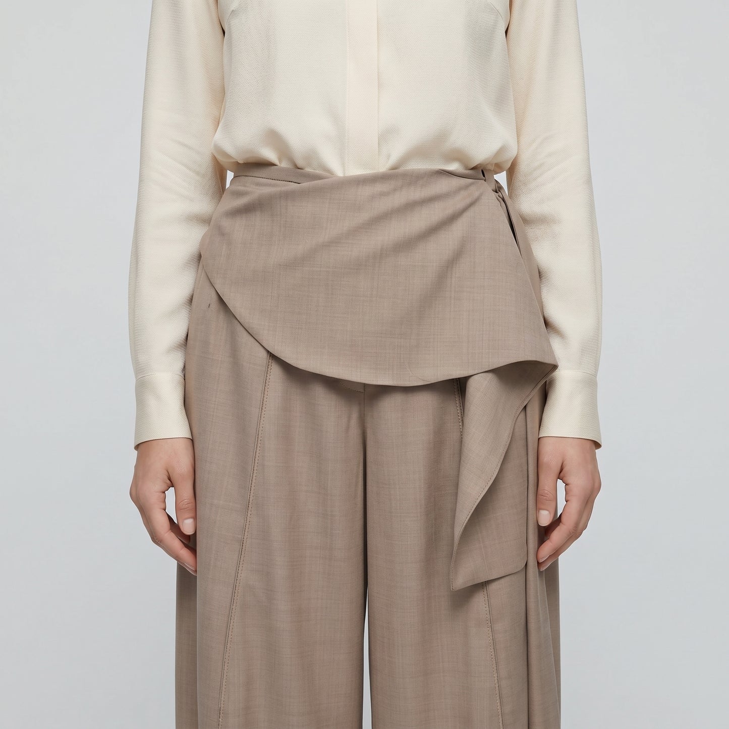 Draped Wide Leg Cropped Trousers