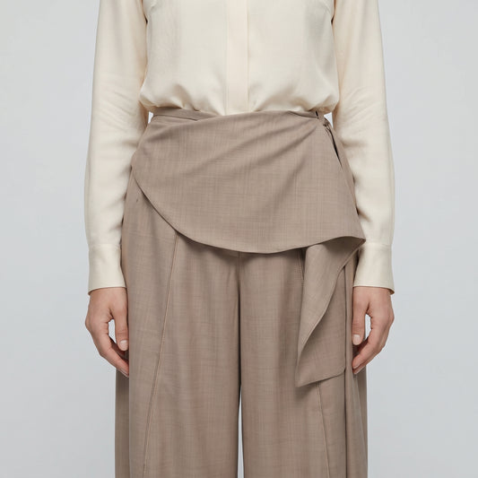 Draped Wide Leg Cropped Trousers