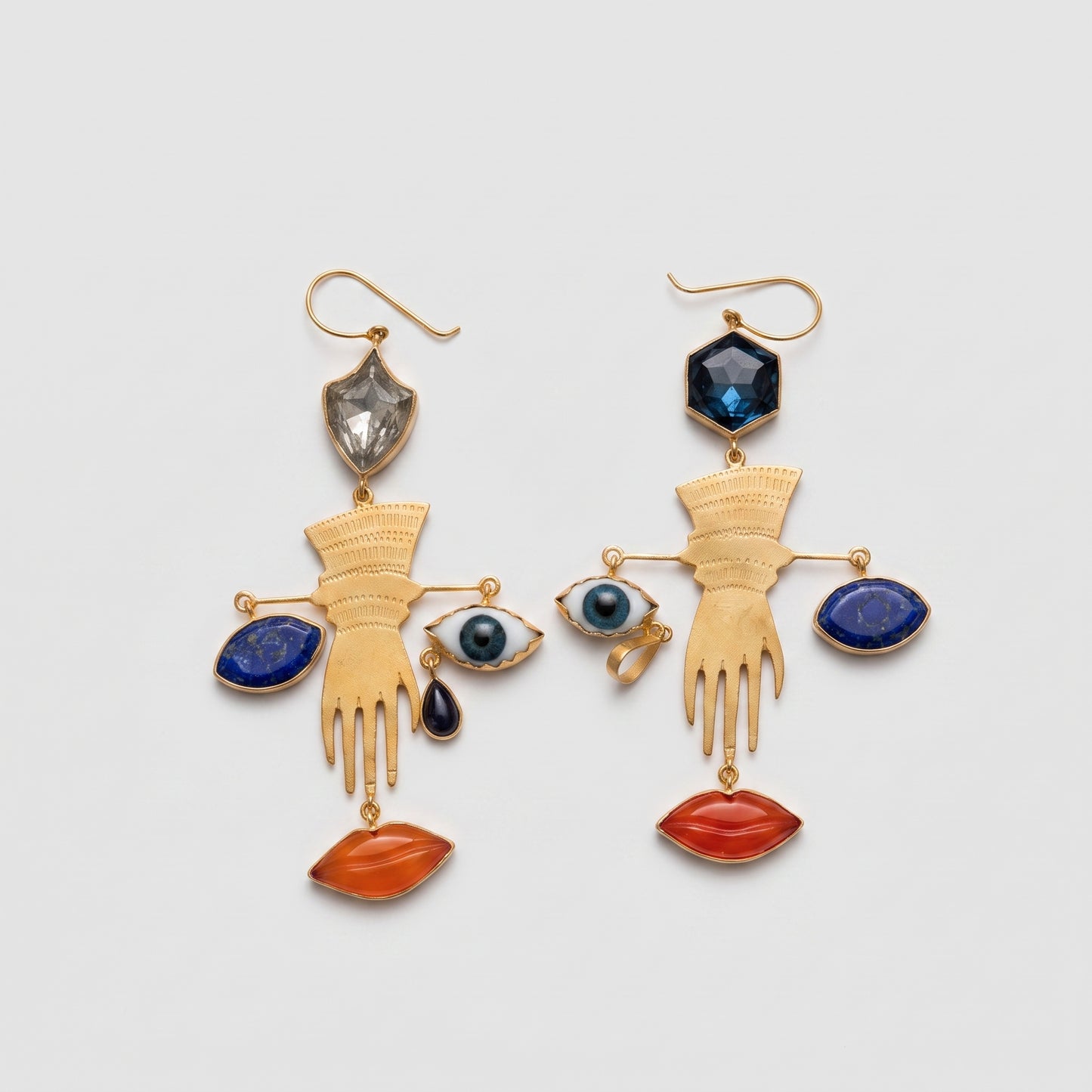 Surrealist Hand and Lip Earrings