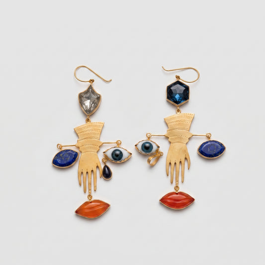 Surrealist Hand and Lip Earrings